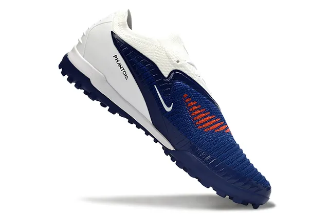 Nike Blue White Knit Upper Synthetic Side Overlay Turf Soccer Shoes 2