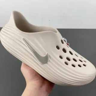 Nike Clog Beige Silver Ribbed Sculpted Sole Perforated Upper Clog