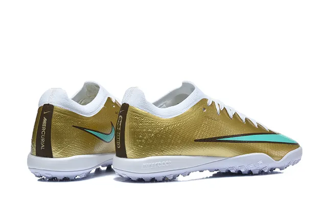 Nike Gold Blue Metallic Synthetic Upper Mint Green Swoosh Accent Turf Soccer Shoes 2