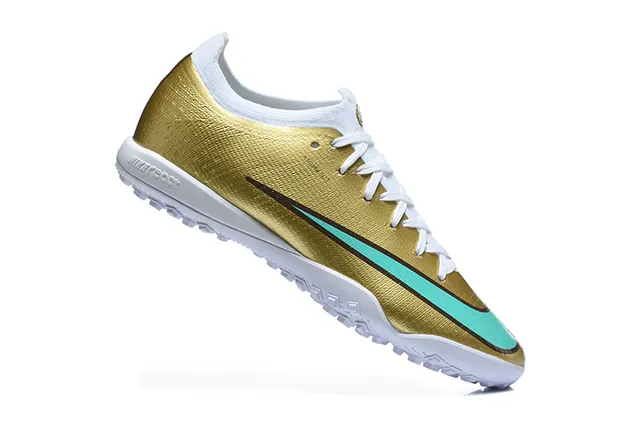 Nike Gold Blue Metallic Synthetic Upper Mint Green Swoosh Accent Turf Soccer Shoes 4