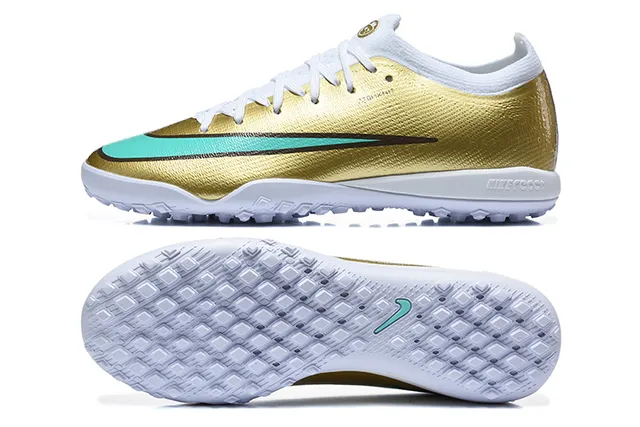 Nike Gold Blue Metallic Synthetic Upper Mint Green Swoosh Accent Turf Soccer Shoes 5