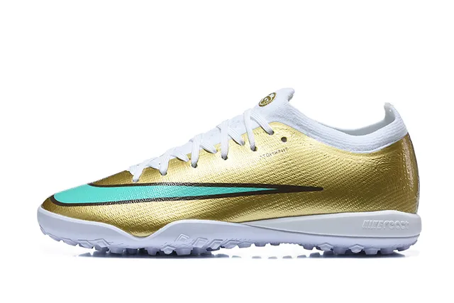 Nike Gold Blue Metallic Synthetic Upper Mint Green Swoosh Accent Turf Soccer Shoes 6