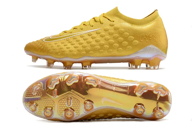 Nike Gold Transparent Metallic Knit Upper Textured Dot-Patterned Surface Firm-Ground Soccer Shoes 6