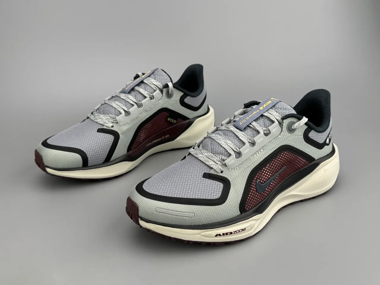Nike Gray Burgundy Engineered Mesh Upper Asymmetric Black Cage Overlay Running Shoes 7
