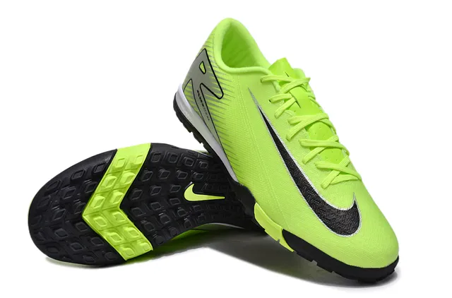 Nike Verde Negro Neón Lima Upper Sintético Swoosh Y Overlay De Talón Zapatos De Fútbol Turf 4