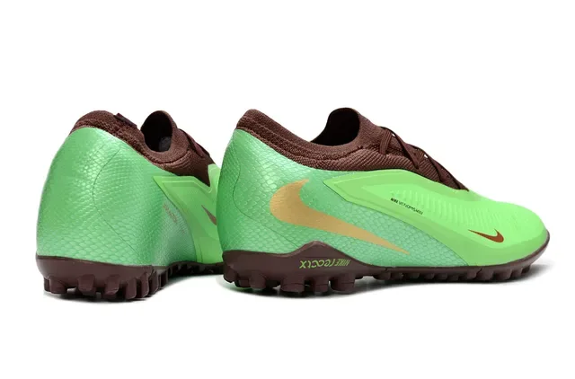 Nike Verde Marrom Tênis de Futebol Turf Low-Cut Superior Sintético Overlay Texturizado com Aspecto de Pele de Serpente 5