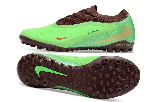 Nike Verde Marrom Tênis de Futebol Turf Low-Cut Superior Sintético Overlay Texturizado com Aspecto de Pele de Serpente 6