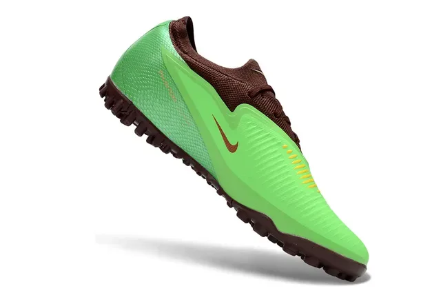 Nike Verde Marrom Tênis de Futebol Turf Low-Cut Superior Sintético Overlay Texturizado com Aspecto de Pele de Serpente 7