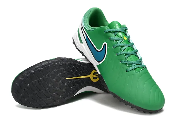 Nike Verde Blanco Bajo Corte Sintético Superior Ribeteado Metatarso Textura Césped Zapatos de Fútbol 4