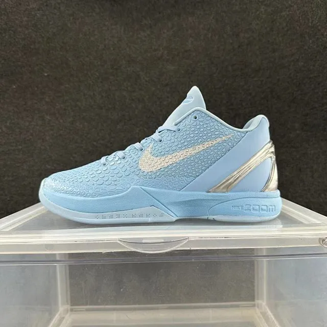 Nike Kobe 6 Blue Silver Pebble-Textured Asymmetrical Lacing Basketball Shoes 2