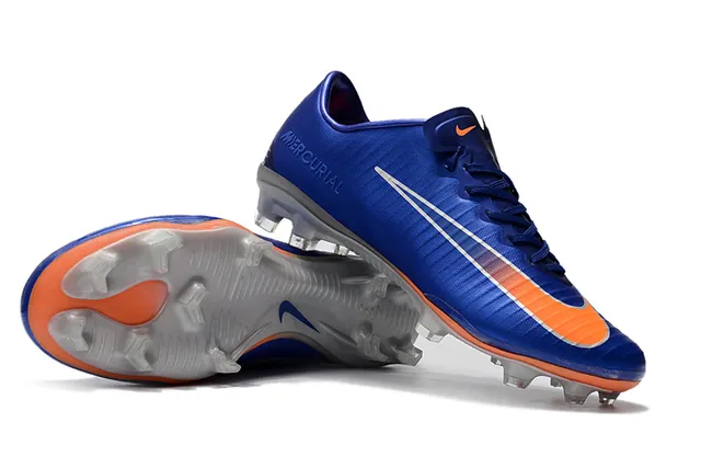 Nike Mercurial Azul Naranja Bajo-Corte Upper Sintético Textura Acanalada Ground Firme Zapatos de Fútbol 8