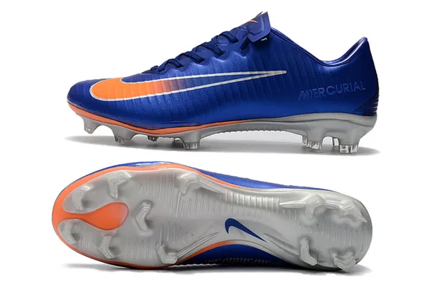 Nike Mercurial Azul Naranja Bajo-Corte Upper Sintético Textura Acanalada Ground Firme Zapatos de Fútbol 9