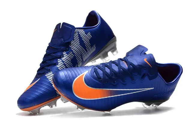 Nike Mercurial Azul Naranja Bajo-Corte Upper Sintético Textura Acanalada Ground Firme Zapatos de Fútbol 10