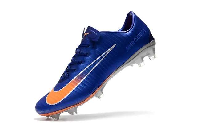 Nike Mercurial Azul Naranja Bajo-Corte Upper Sintético Textura Acanalada Ground Firme Zapatos de Fútbol 12