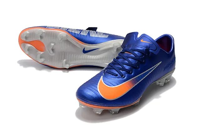 Nike Mercurial Azul Naranja Bajo-Corte Upper Sintético Textura Acanalada Ground Firme Zapatos de Fútbol 13
