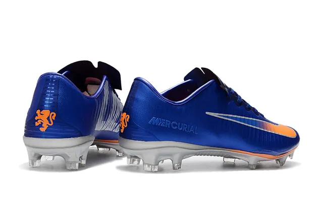 Nike Mercurial Azul Naranja Bajo-Corte Upper Sintético Textura Acanalada Ground Firme Zapatos de Fútbol 14