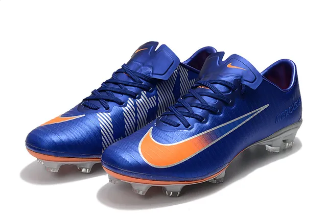 Nike Mercurial Azul Naranja Bajo-Corte Upper Sintético Textura Acanalada Ground Firme Zapatos de Fútbol 15