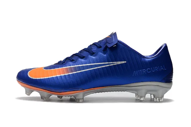 Nike Mercurial Azul Naranja Bajo-Corte Upper Sintético Textura Acanalada Ground Firme Zapatos de Fútbol 16