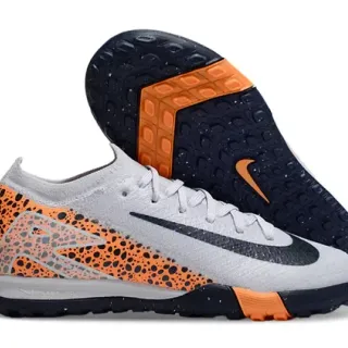 Nike Mercurial Chaussures de football Turf Gris Orange Knit Upper Speckled Overlay