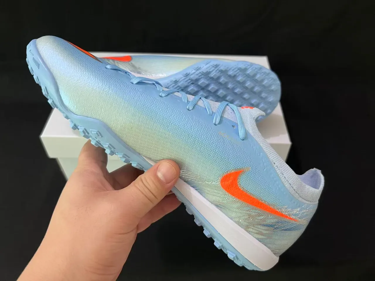 Nike Mercurial Zapatillas de fútbol Turf Azul Claro Naranja Iridiscente 4