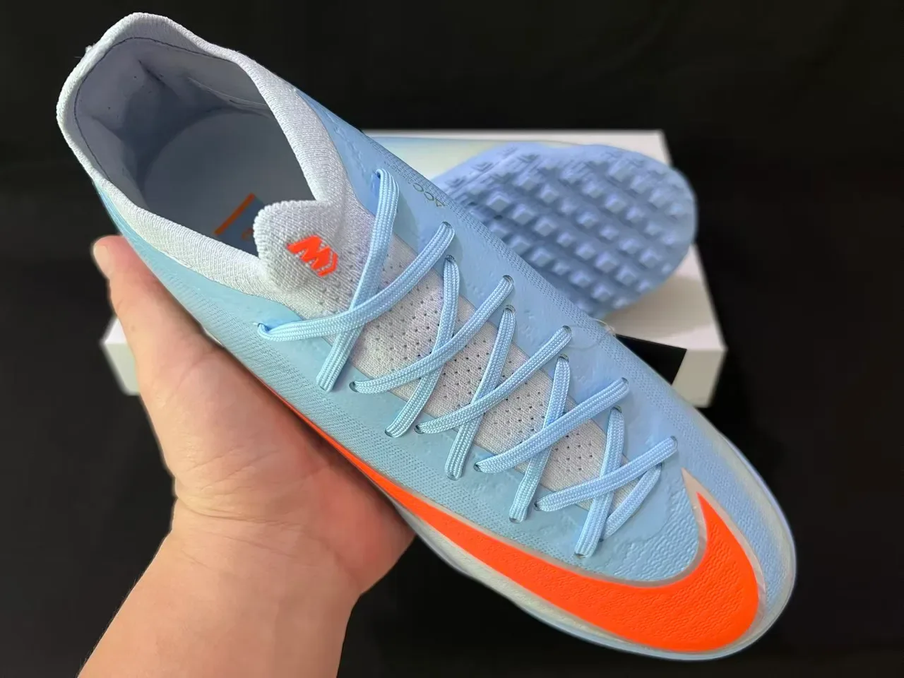 Nike Mercurial Zapatillas de fútbol Turf Azul Claro Naranja Iridiscente 5
