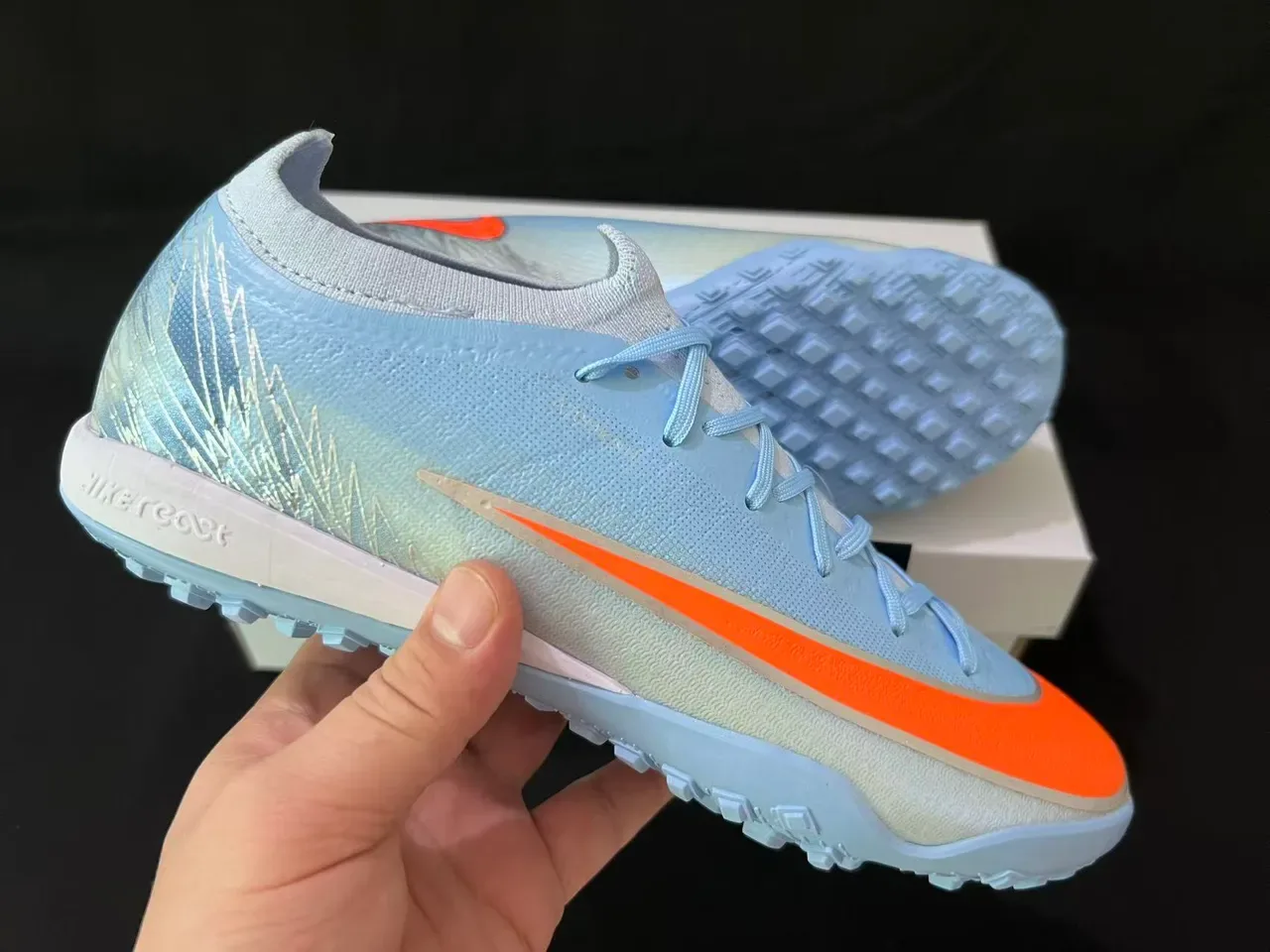 Nike Mercurial Zapatillas de fútbol Turf Azul Claro Naranja Iridiscente 6