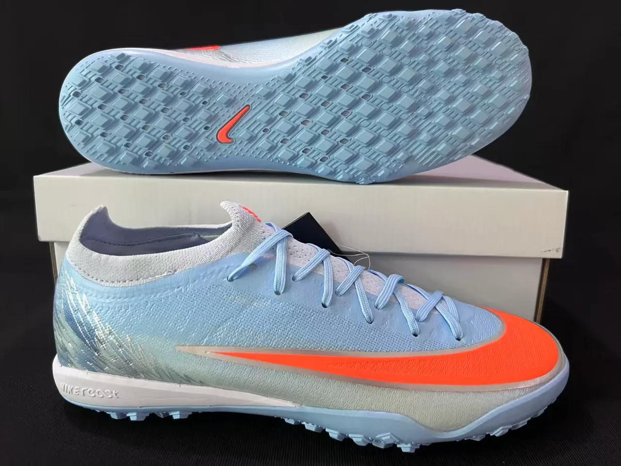 Nike Mercurial Zapatillas de fútbol Turf Azul Claro Naranja Iridiscente 7