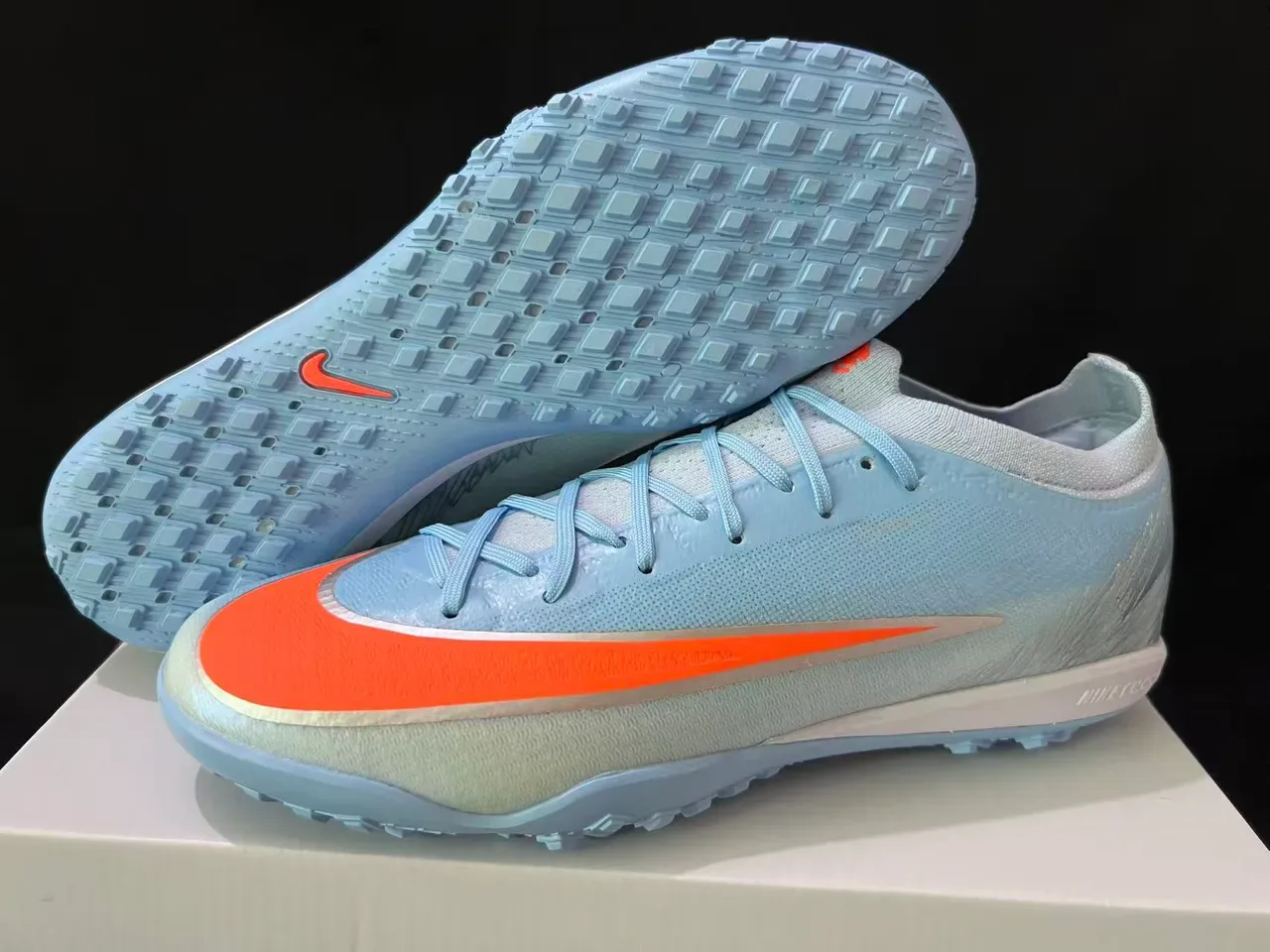 Nike Mercurial Zapatillas de fútbol Turf Azul Claro Naranja Iridiscente 8