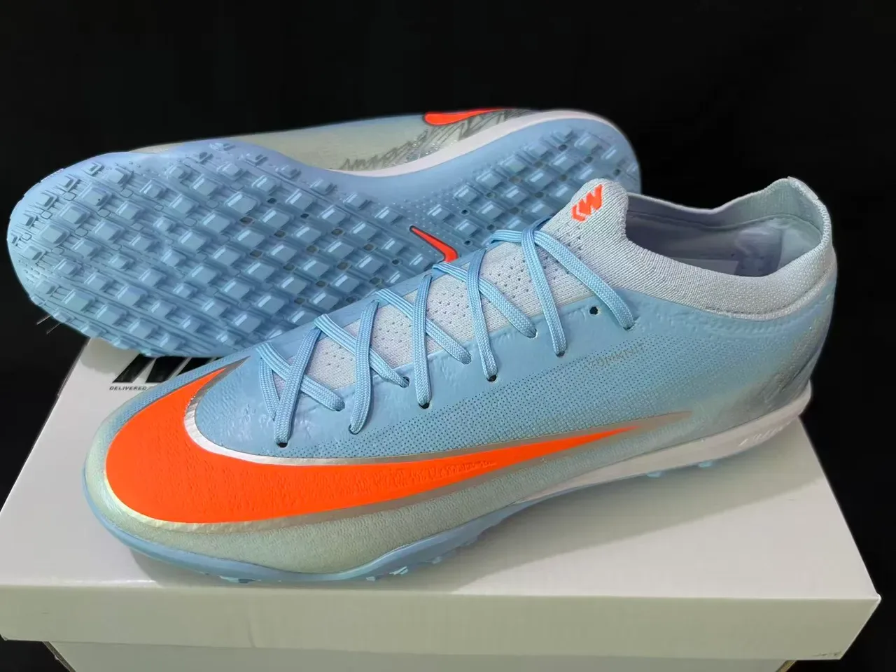 Nike Mercurial Zapatillas de fútbol Turf Azul Claro Naranja Iridiscente 9