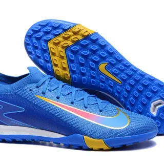 Nike Mercurial Vapor Blue Yellow Flyknit Upper Low-Cut Collar Turf Soccer Shoes