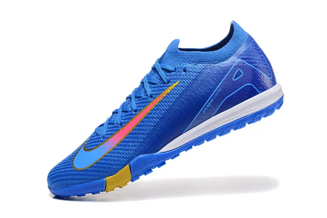 Nike Mercurial Vapor Blue Yellow Flyknit الجزء العلوي Low-Cut Collar ملعب عشب أحذية كرة القدم 5