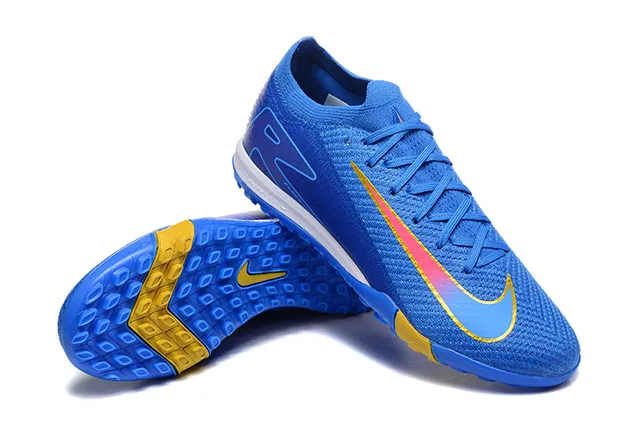 Nike Mercurial Vapor Blue Yellow Flyknit الجزء العلوي Low-Cut Collar ملعب عشب أحذية كرة القدم 6