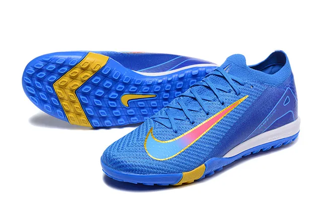 Nike Mercurial Vapor Blue Yellow Flyknit الجزء العلوي Low-Cut Collar ملعب عشب أحذية كرة القدم 7