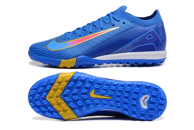 Nike Mercurial Vapor Blue Yellow Flyknit الجزء العلوي Low-Cut Collar ملعب عشب أحذية كرة القدم 9