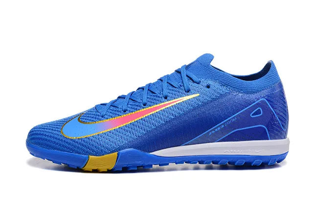 Nike Mercurial Vapor Blue Yellow Flyknit الجزء العلوي Low-Cut Collar ملعب عشب أحذية كرة القدم 10