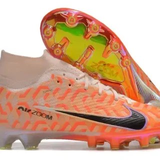 Nike Sapatos de futebol laranja bege high-cut Flyknit padrão geométrico sola firm ground