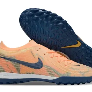 Nike Chaussures de Football Turf Orange Marine avec Tissage Tricoté et Motif Ondulé