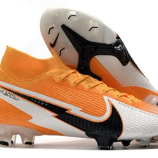 Nike Orange White Knit Upper Asymmetric Lacing Firm-Ground Soccer Shoes