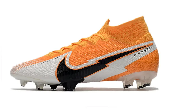Nike Orange White Knit Upper Asymmetric Lacing Firm-Ground Soccer Shoes 5