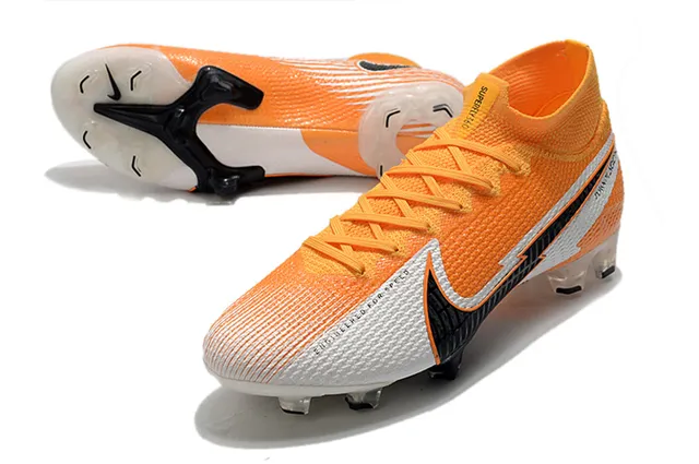 Nike Orange White Knit Upper Asymmetric Lacing Firm-Ground Soccer Shoes 6