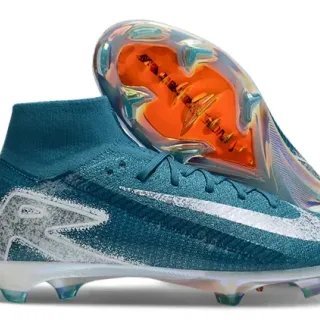 Nike Phantom GT Azul Prata Alto Corte Tricô Superior Sapatos de Futebol Solo Firme