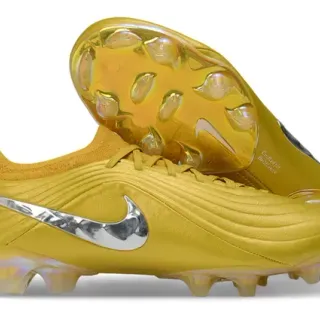 Nike Phantom GT Dourado Prata Metálico Superior Sintético Reflectante Swoosh Sapatos de Futebol Firm-Ground