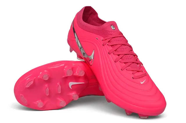 Nike Phantom GT গোলাপি রূপালি ওয়েভ-টেক্সচার্ড সিন্থেটিক উপর Metallic Swoosh দৃঢ় মাটির সকার জুতা 4