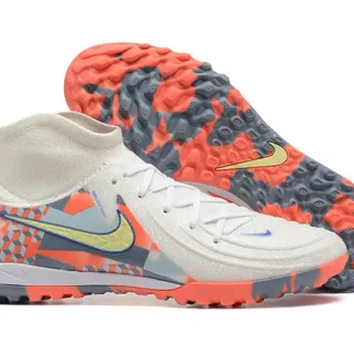 Nike Phantom GT White Multicolor Sock-Fit Collar Geometric Print Turf Soccer Shoes