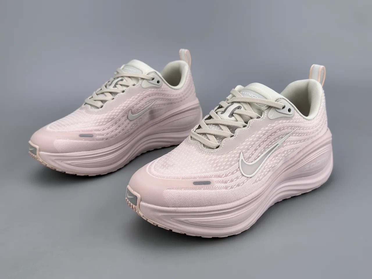 Nike Pink Gray Engineered Knit Upper Sculpted Wavy Midsole Running Shoes 3