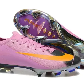 Nike Sapatos de futebol com upper de tricô rosa e laranja, cadarços assimétricos para campo firme