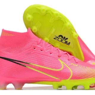 Nike Chaussures de football rose jaune haut-de-coupe Flyknit col chaussette surface ferme
