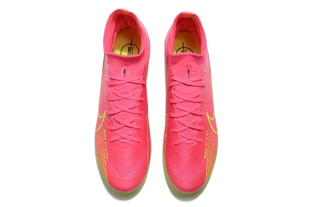 نيكي حذاء كرة قدم وردي أصفر عالي القطع Flyknit collar من الجوارب أرض ثابتة 2