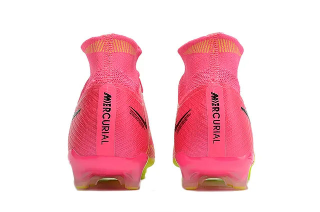 نيكي حذاء كرة قدم وردي أصفر عالي القطع Flyknit collar من الجوارب أرض ثابتة 4