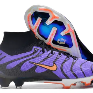 Nike Chaussures de football violet noir col haut tricot motif vagues superpositions synthétiques terrain ferme
